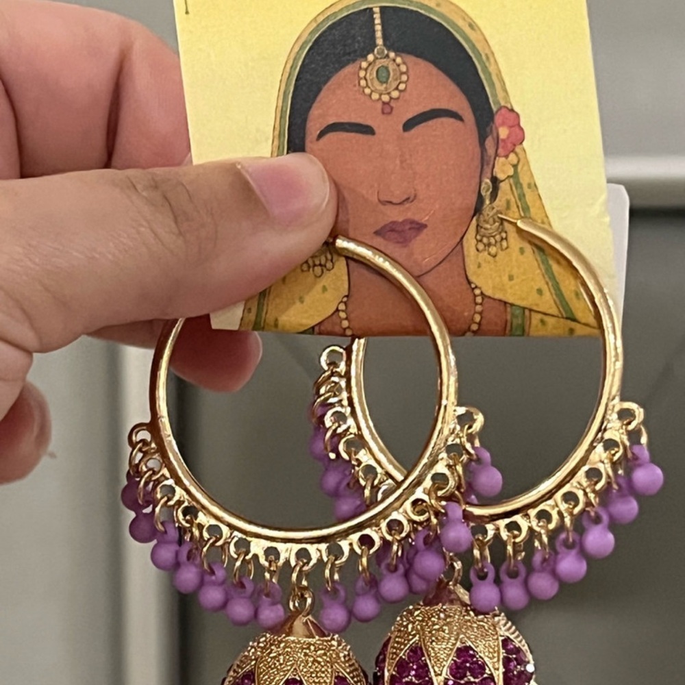 Gold and Purple Hoop Earrings